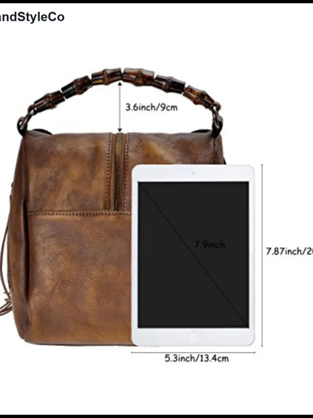 Women's Leather Fringe Crossbody Bag Boho Bamboo Handle Studded Handbag